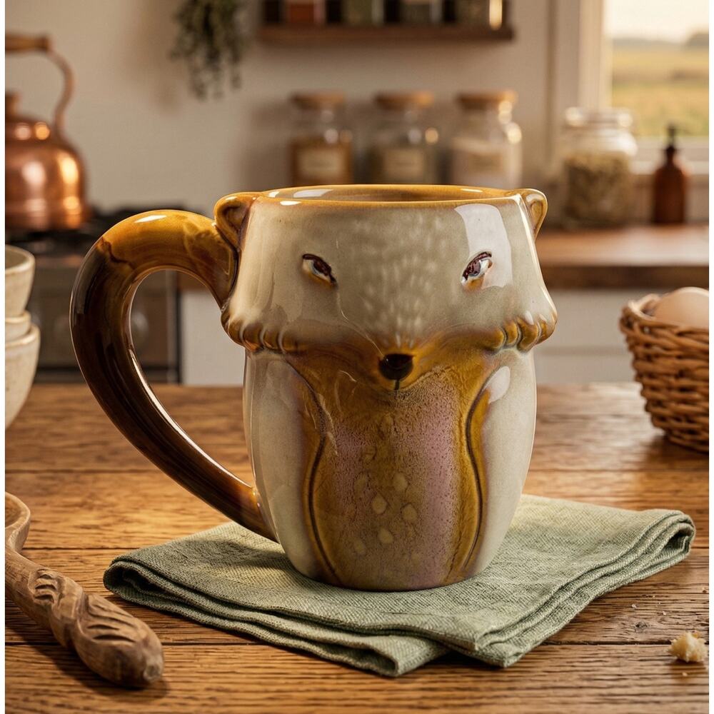 Gibson Home Figural Fox Coffee Mug Reactive Glaze Stoneware